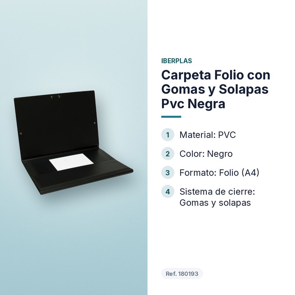 CARPETA FOLIO CON GOMAS Y SOLAPAS PVC NEGRA  - características principales