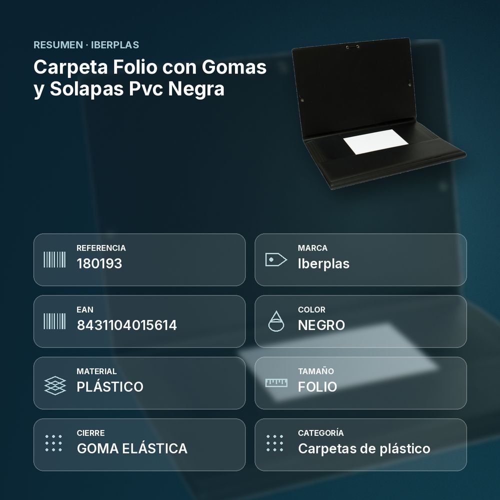 CARPETA FOLIO CON GOMAS Y SOLAPAS PVC NEGRA  - resumen de atributos