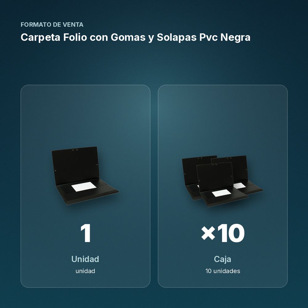 CARPETA FOLIO CON GOMAS Y SOLAPAS PVC NEGRA  - formato de venta: caja de 10