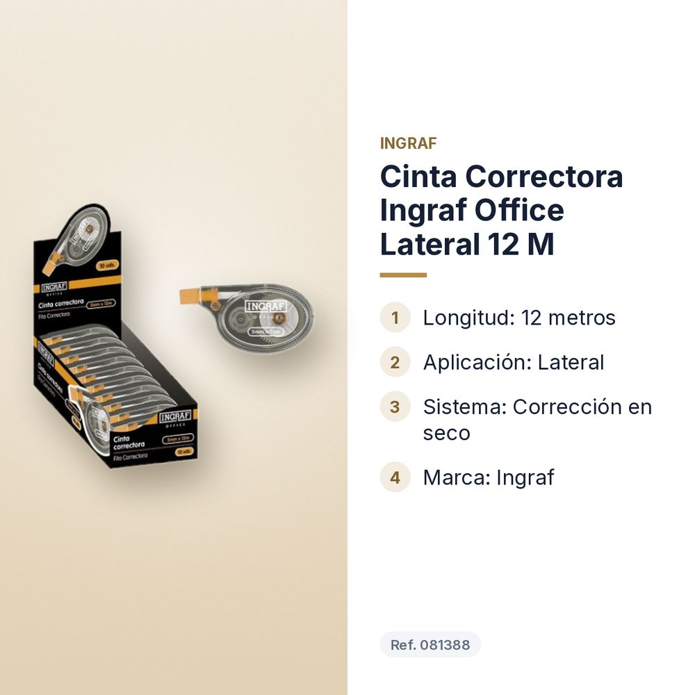 CINTA CORRECTORA INGRAF OFFICE LATERAL 12 M - características principales