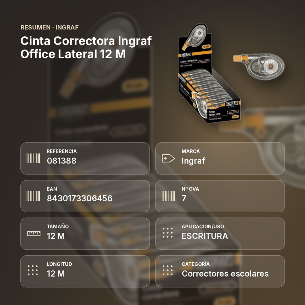 CINTA CORRECTORA INGRAF OFFICE LATERAL 12 M - resumen de atributos