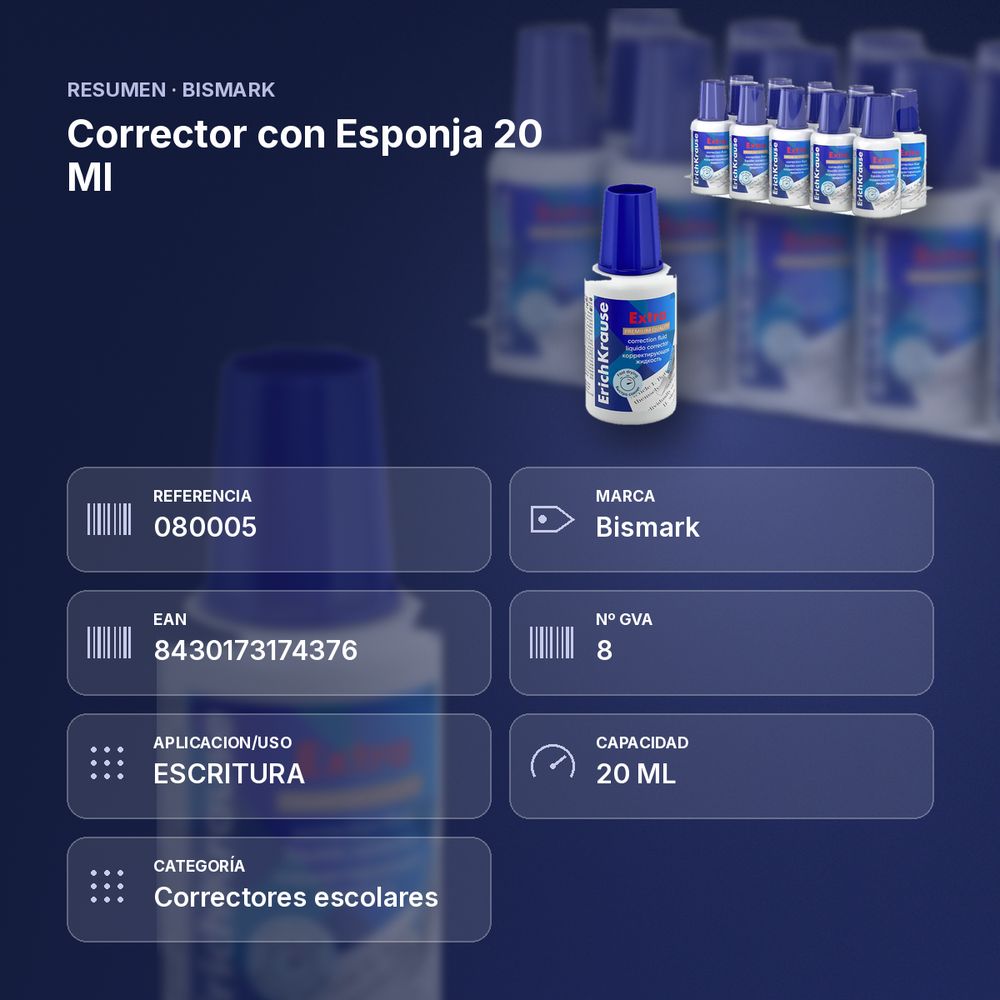 CORRECTOR CON ESPONJA 20 ML - resumen de atributos