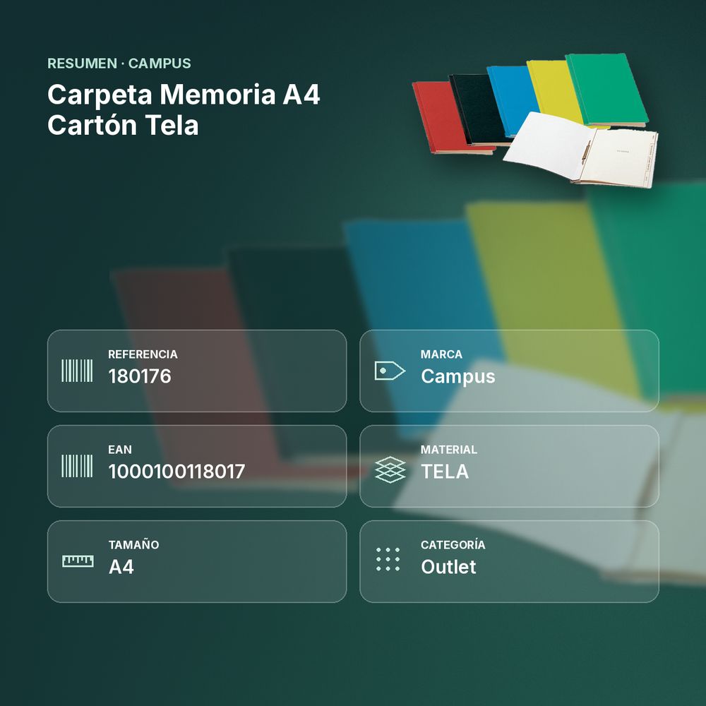 CARPETA MEMORIA A4 CARTÓN TELA - resumen de atributos
