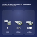 CARPETA PP ESPIRAL 40 FUNDAS A4 TRANSPARENTE PORTADA PERSONALIZABLE - formato de venta: paquete de 6, caja de 18