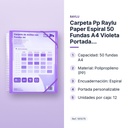 CARPETA PP RAYLU PAPER ESPIRAL 50 FUNDAS A4 VIOLETA PORTADA PERSONALIZABLE - características principales