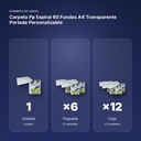 CARPETA PP ESPIRAL 60 FUNDAS A4 TRANSPARENTE PORTADA PERSONALIZABLE - formato de venta: paquete de 6, caja de 12