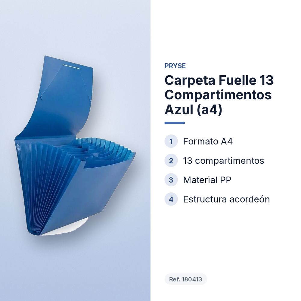 CARPETA  FUELLE 13 COMPARTIMENTOS AZUL (A4) - características principales
