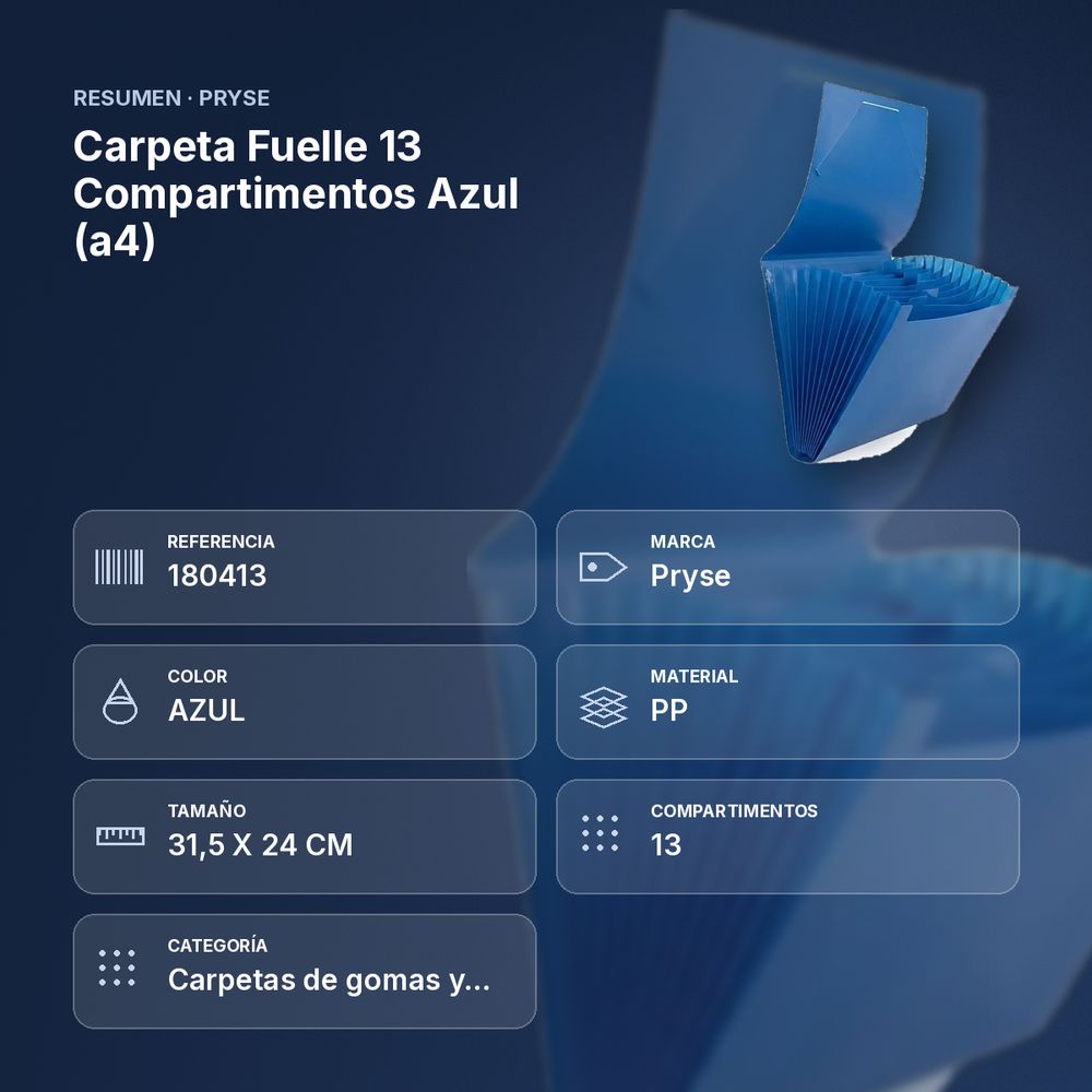 CARPETA  FUELLE 13 COMPARTIMENTOS AZUL (A4) - resumen de atributos