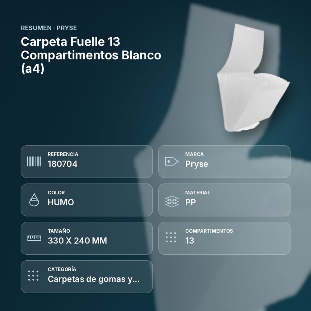 CARPETA FUELLE 13 COMPARTIMENTOS BLANCO (A4) - resumen de atributos