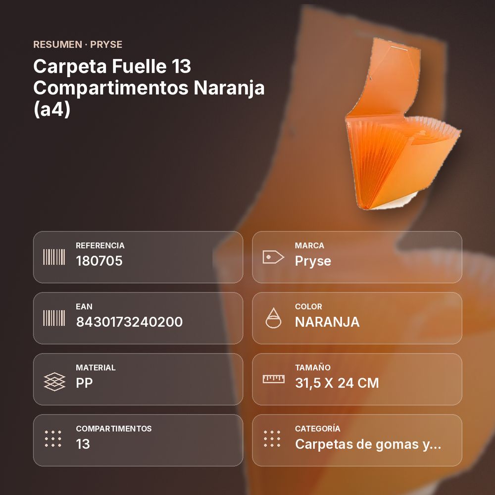 CARPETA FUELLE 13 COMPARTIMENTOS NARANJA (A4) - resumen de atributos