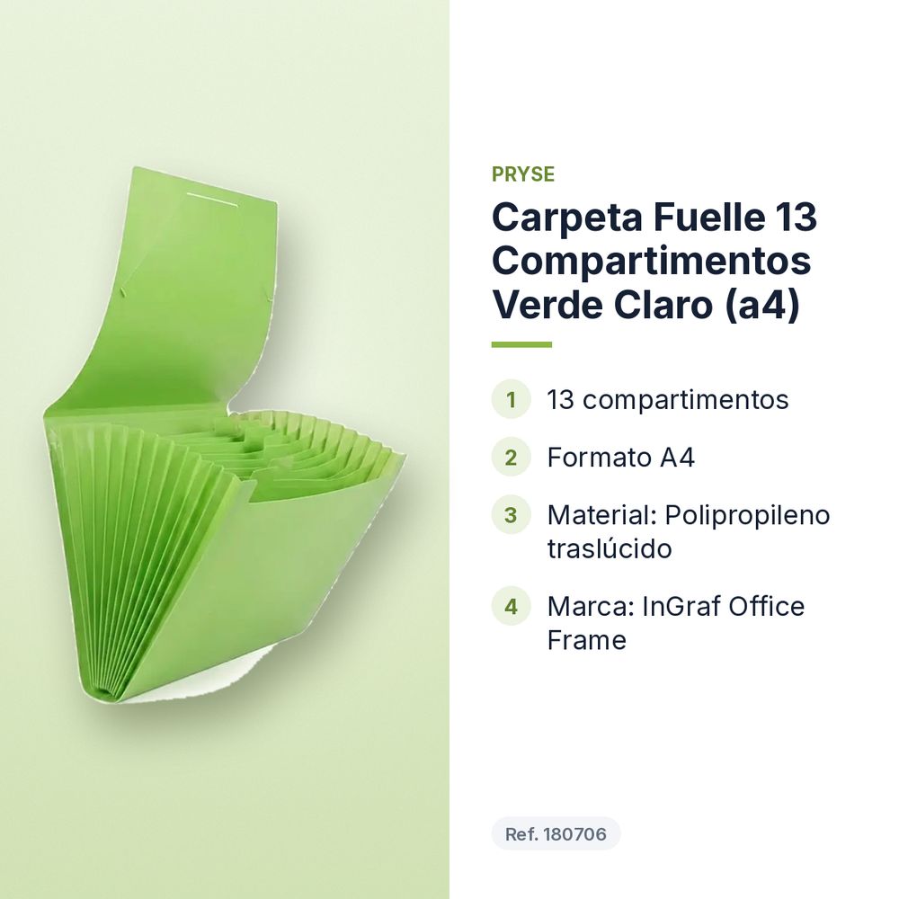CARPETA FUELLE 13 COMPARTIMENTOS VERDE CLARO (A4) - características principales