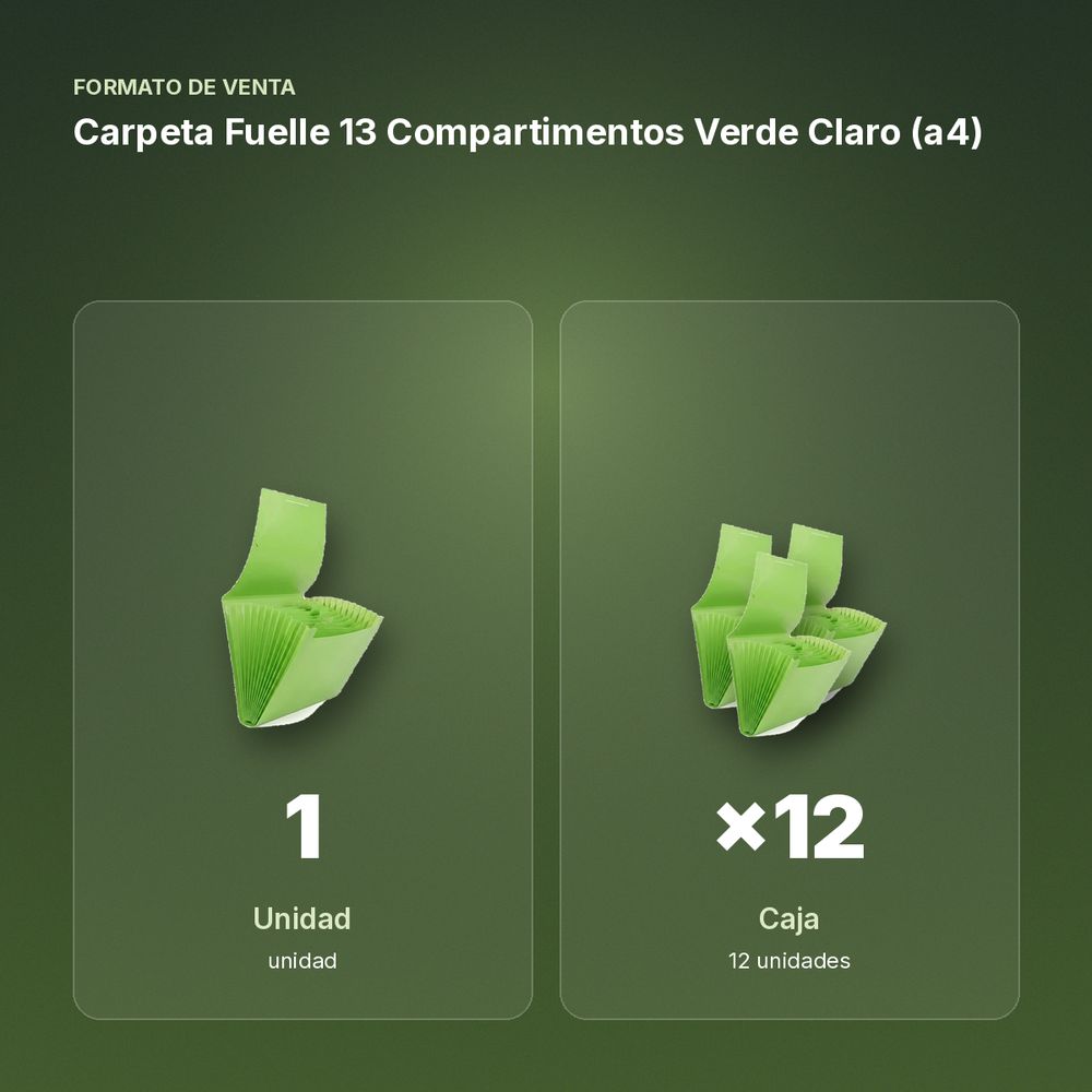 CARPETA FUELLE 13 COMPARTIMENTOS VERDE CLARO (A4) - formato de venta: caja de 12