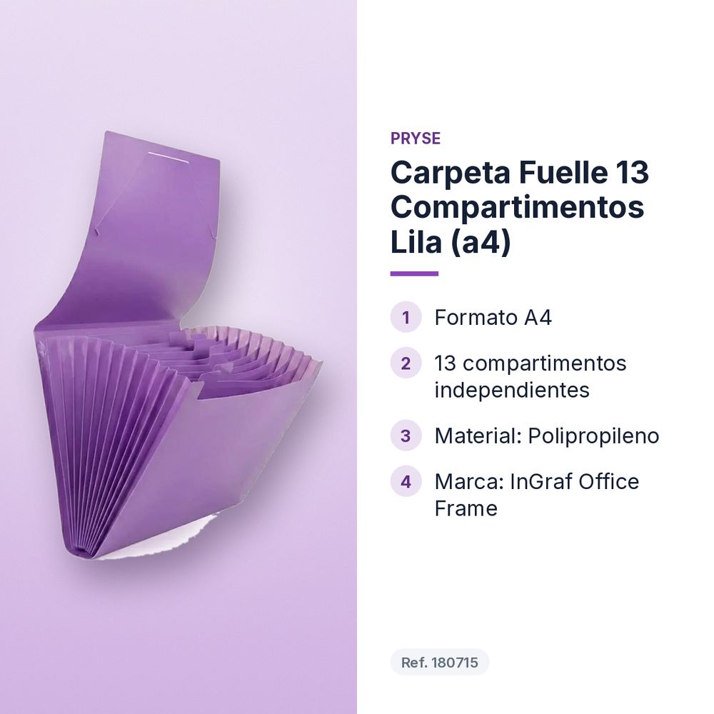 CARPETA FUELLE 13 COMPARTIMENTOS LILA (A4) - características principales