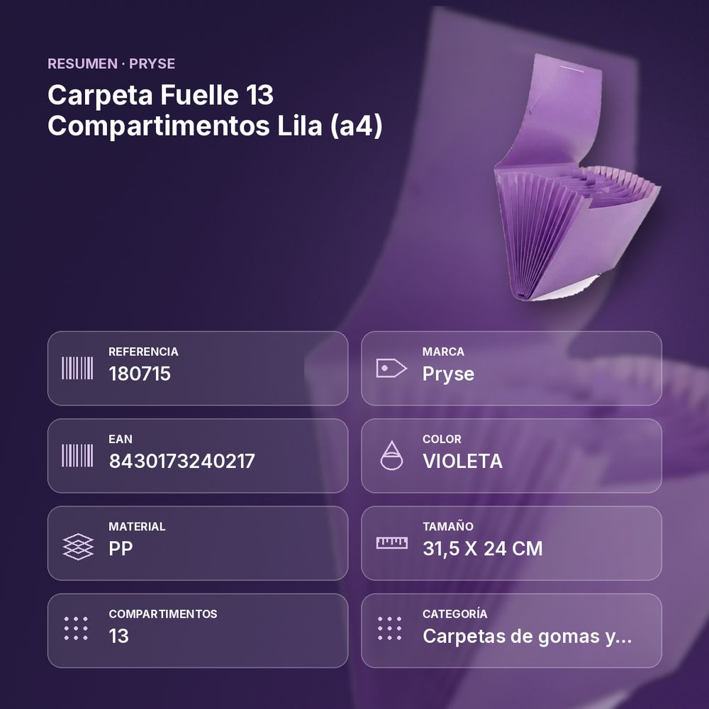 CARPETA FUELLE 13 COMPARTIMENTOS LILA (A4) - resumen de atributos