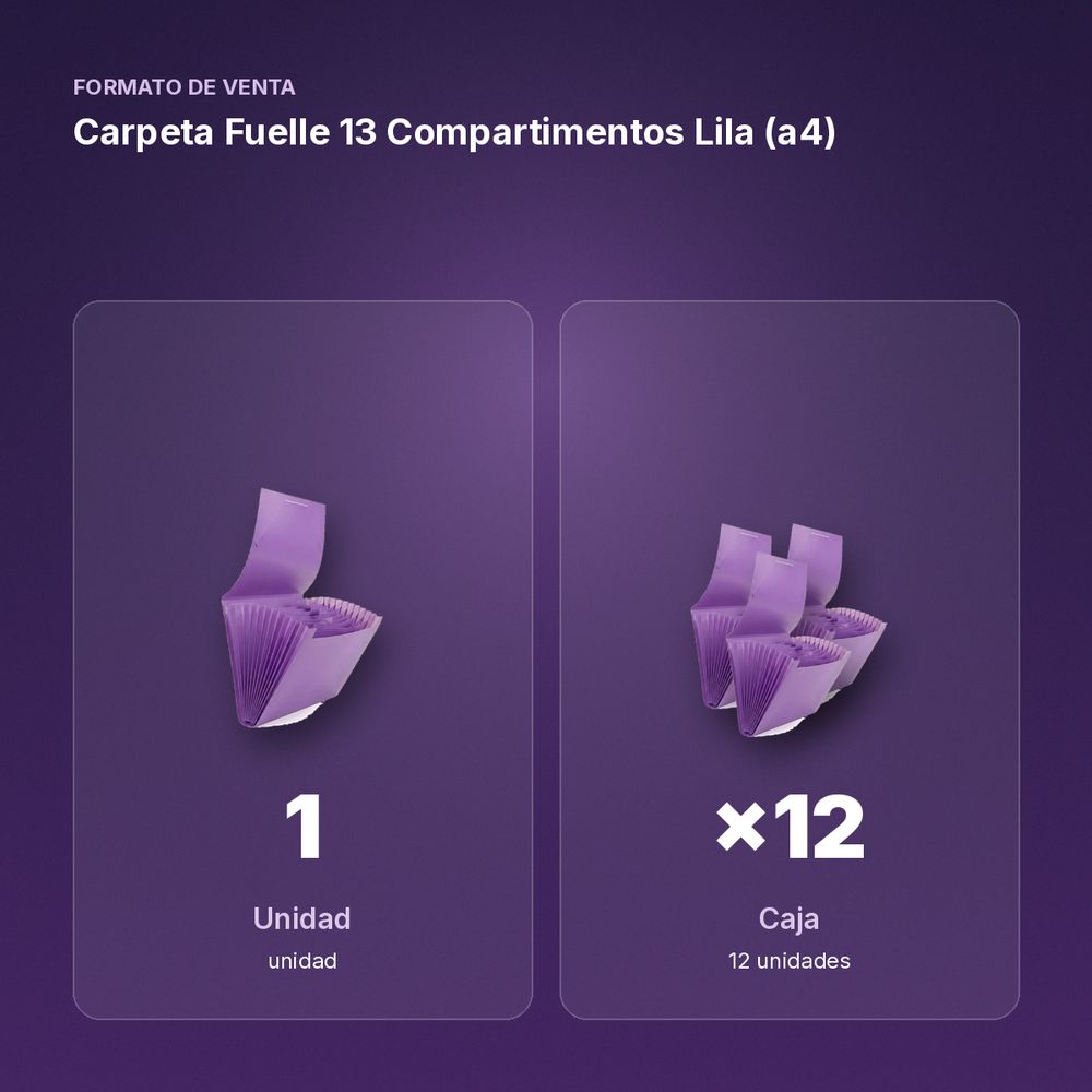 CARPETA FUELLE 13 COMPARTIMENTOS LILA (A4) - formato de venta: caja de 12