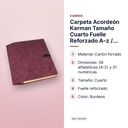 CARPETA ACORDEÓN KARMAN TAMAÑO CUARTO FUELLE REFORZADO A–Z / 1–31 (BURDEOS) - características principales