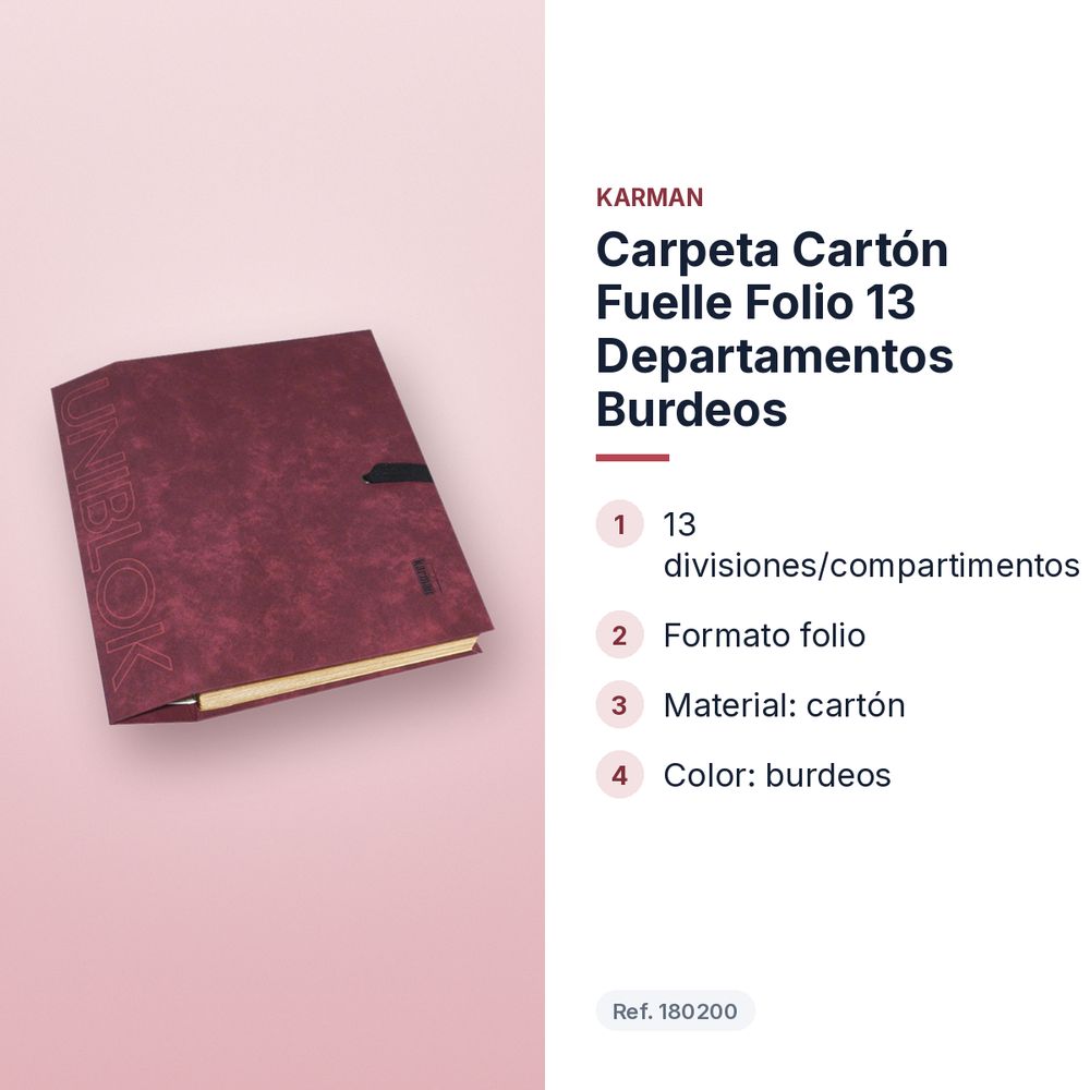 CARPETA CARTÓN FUELLE FOLIO 13 DEPARTAMENTOS BURDEOS - características principales