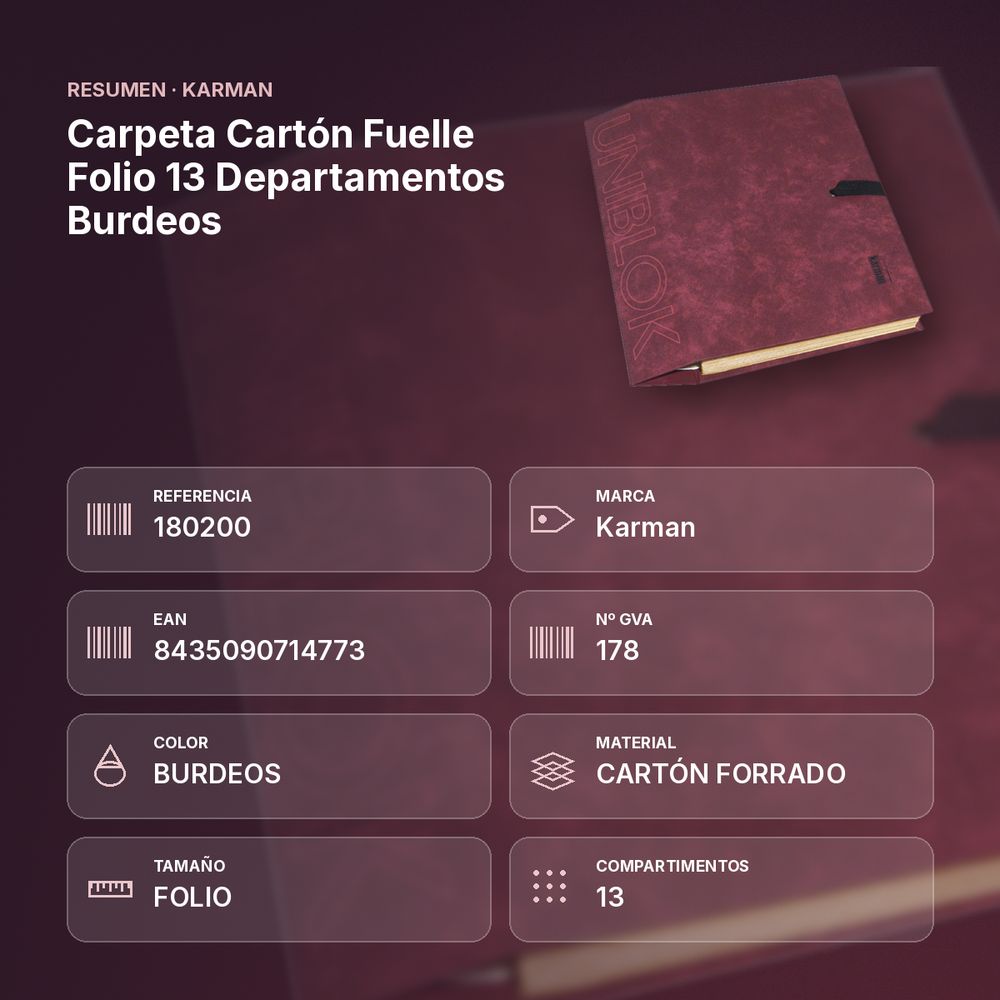 CARPETA CARTÓN FUELLE FOLIO 13 DEPARTAMENTOS BURDEOS - resumen de atributos