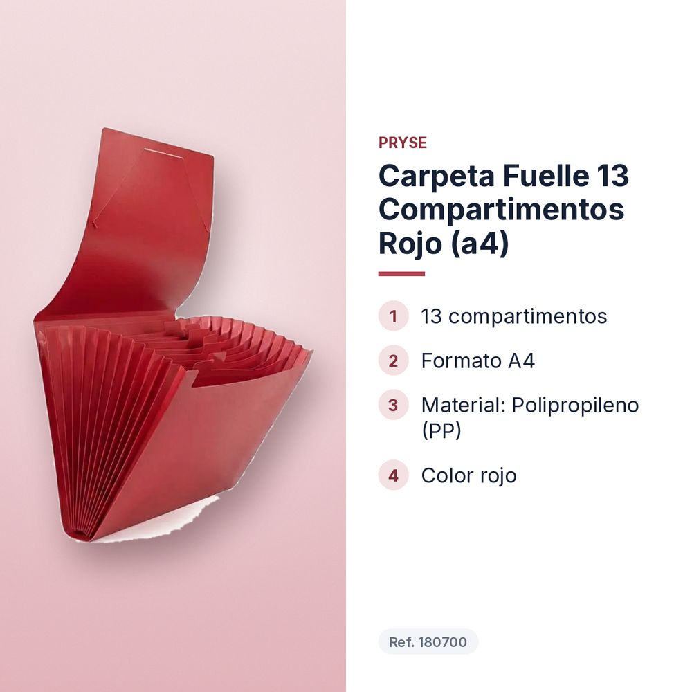 CARPETA FUELLE 13 COMPARTIMENTOS ROJO (A4) - características principales