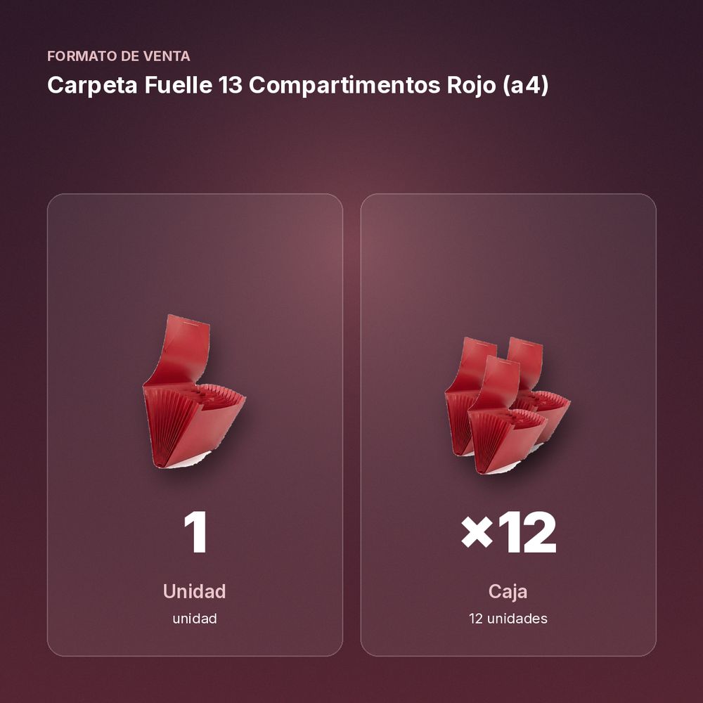 CARPETA FUELLE 13 COMPARTIMENTOS ROJO (A4) - formato de venta: caja de 12