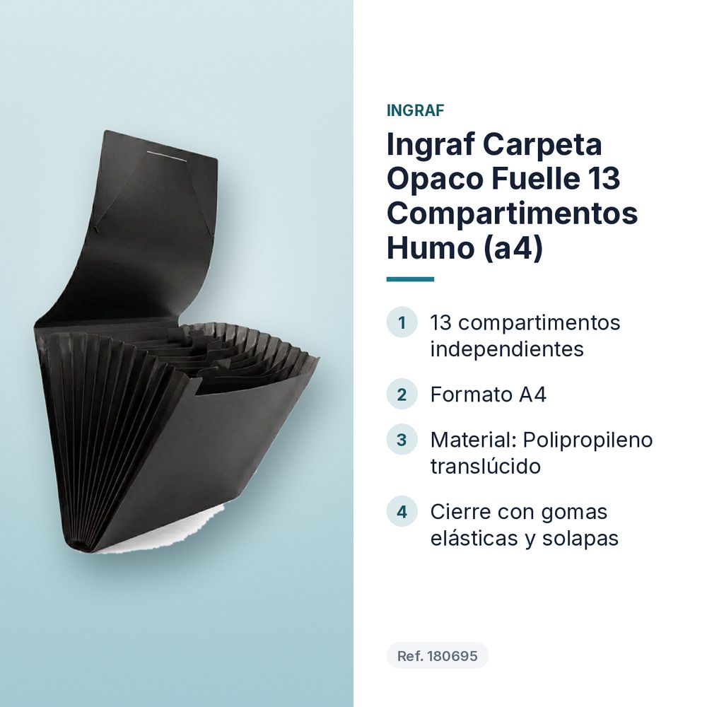 INGRAF CARPETA OPACO FUELLE 13 COMPARTIMENTOS HUMO (A4) - características principales