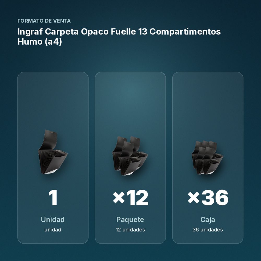 INGRAF CARPETA OPACO FUELLE 13 COMPARTIMENTOS HUMO (A4) - formato de venta: paquete de 12, caja de 36