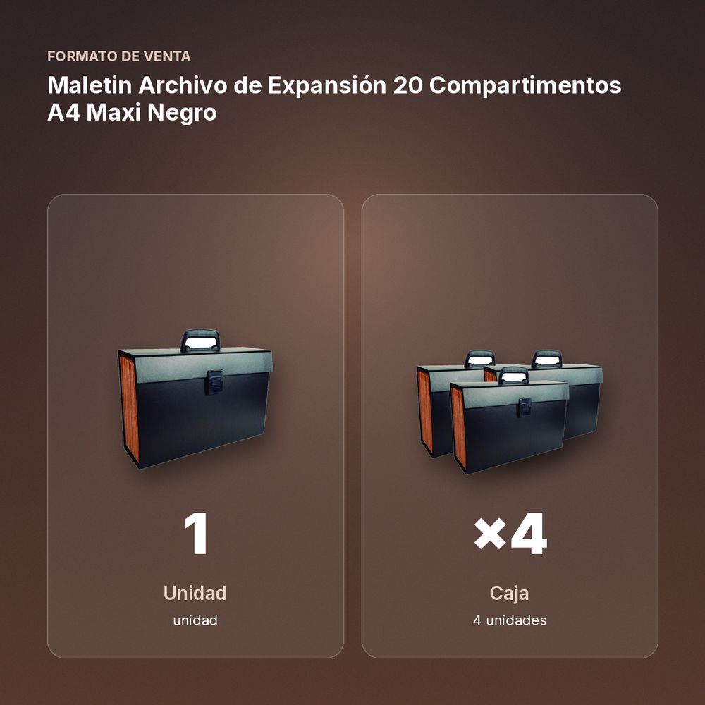 MALETIN ARCHIVO DE EXPANSIÓN 20 COMPARTIMENTOS A4 MAXI NEGRO - formato de venta: caja de 4