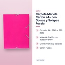 CARPETA MARIOLA CARTON A4+ CON GOMAS Y SOLAPAS FUCSIA  - características principales
