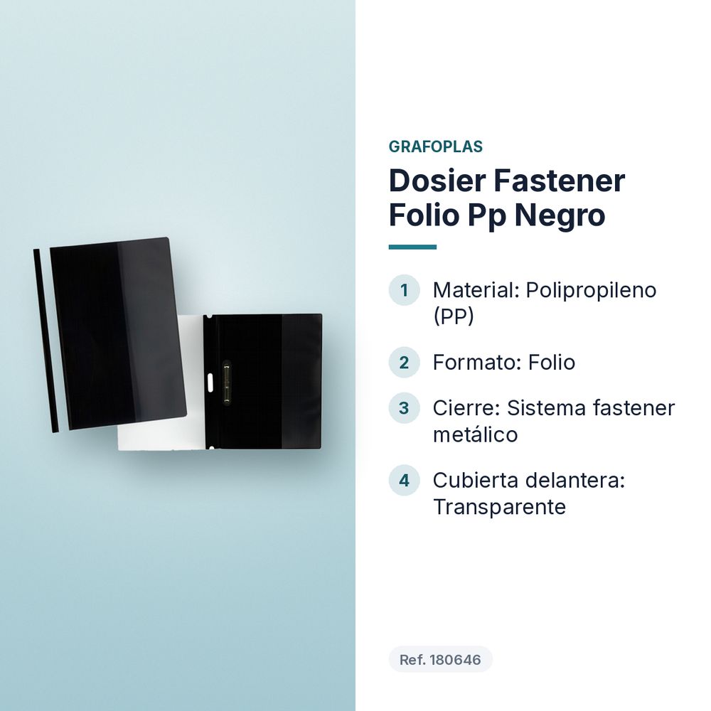 DOSIER FASTENER FOLIO PP NEGRO - características principales