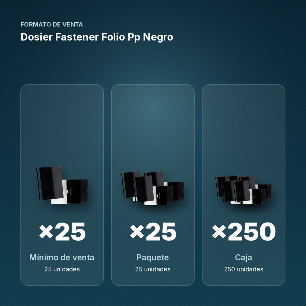DOSIER FASTENER FOLIO PP NEGRO - formato de venta: paquete de 25, caja de 250