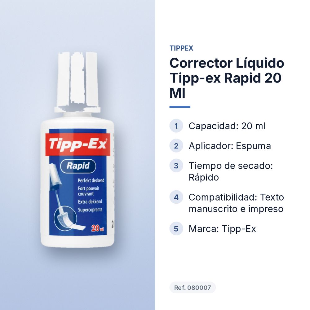CORRECTOR LÍQUIDO TIPP-EX RAPID 20 ML - características principales