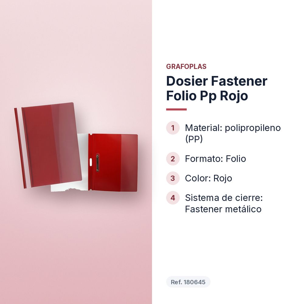 DOSIER FASTENER FOLIO PP ROJO - características principales