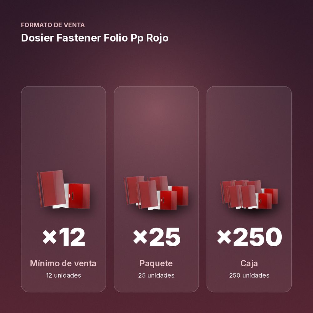 DOSIER FASTENER FOLIO PP ROJO - formato de venta: paquete de 25, caja de 250
