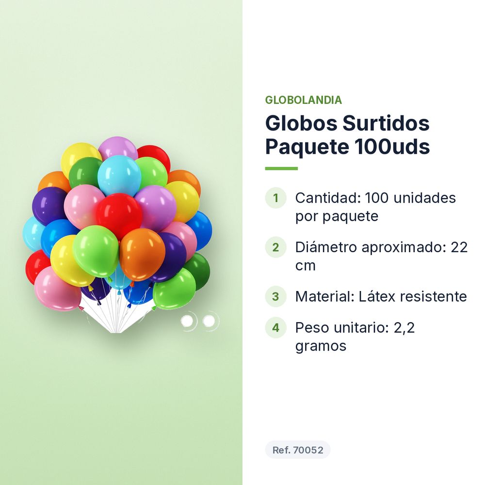 GLOBOS SURTIDOS PAQUETE 100UDS - características principales