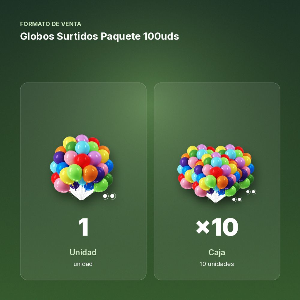 GLOBOS SURTIDOS PAQUETE 100UDS - formato de venta: caja de 10