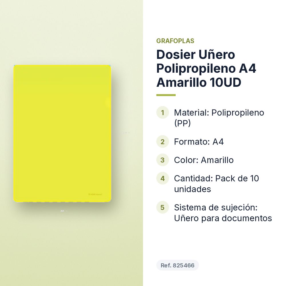DOSIER UÑERO POLIPROPILENO A4 AMARILLO 10UD - características principales