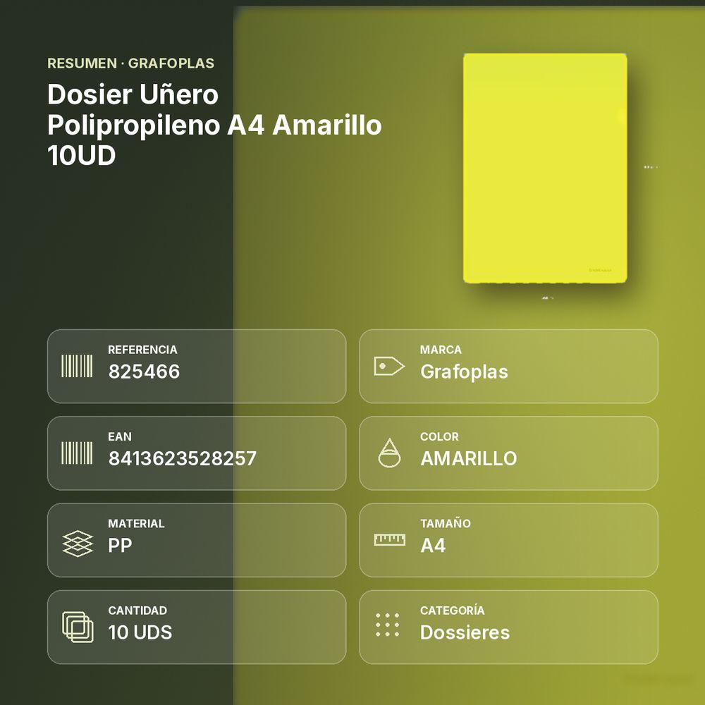 DOSIER UÑERO POLIPROPILENO A4 AMARILLO 10UD - resumen de atributos
