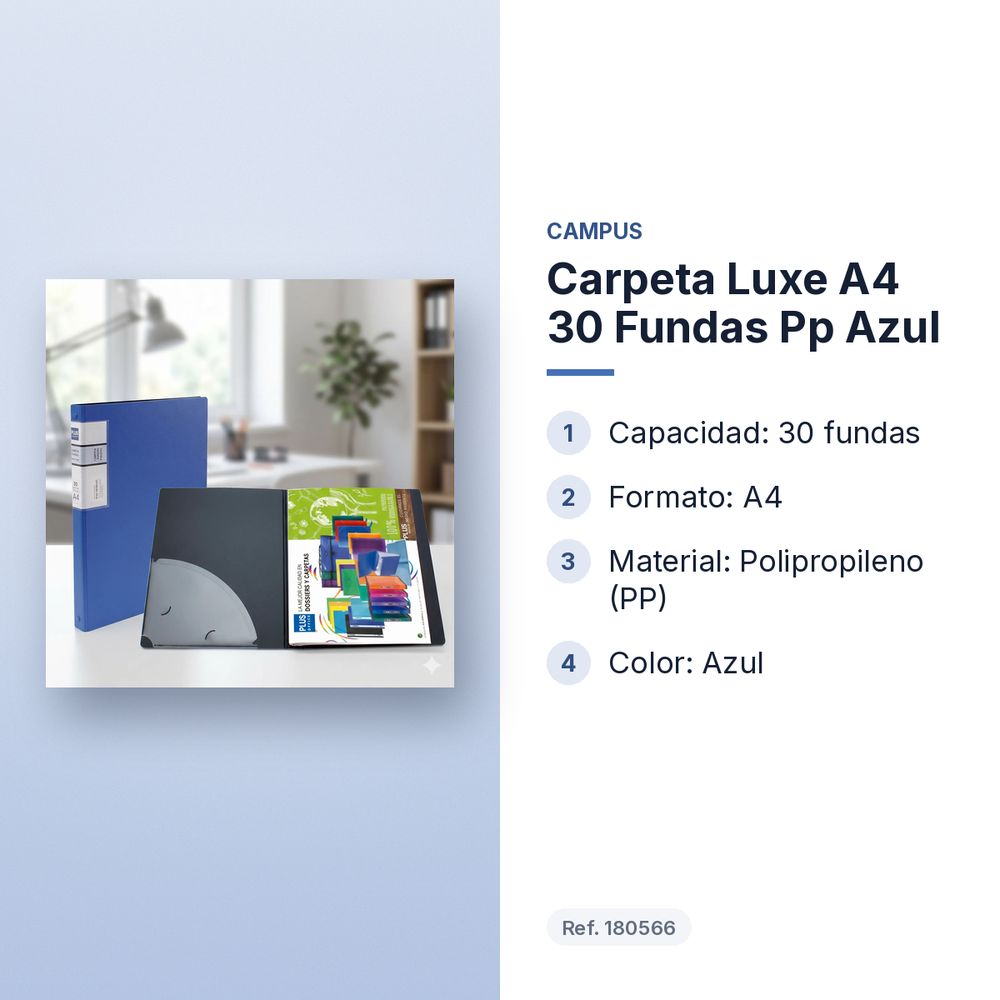 CARPETA LUXE A4 30 FUNDAS PP AZUL - características principales