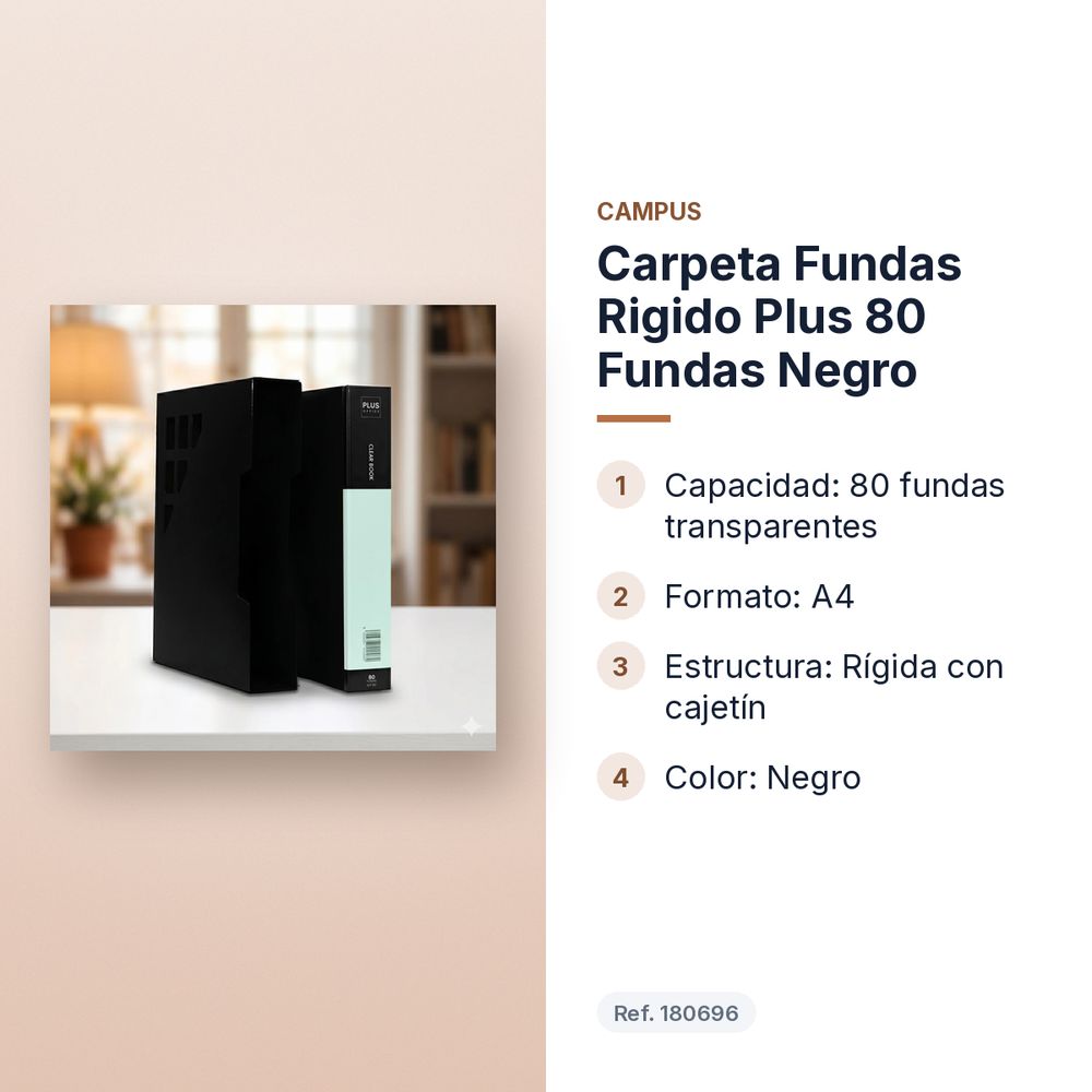 CARPETA FUNDAS RIGIDO PLUS 80 FUNDAS NEGRO - características principales