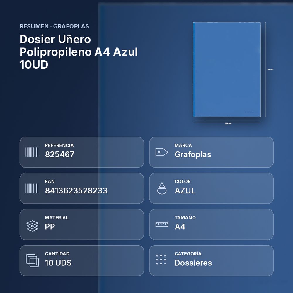 DOSIER UÑERO POLIPROPILENO A4 AZUL 10UD - resumen de atributos