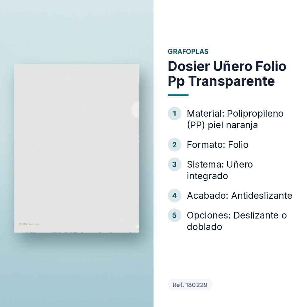 DOSIER UÑERO FOLIO PP TRANSPARENTE - características principales