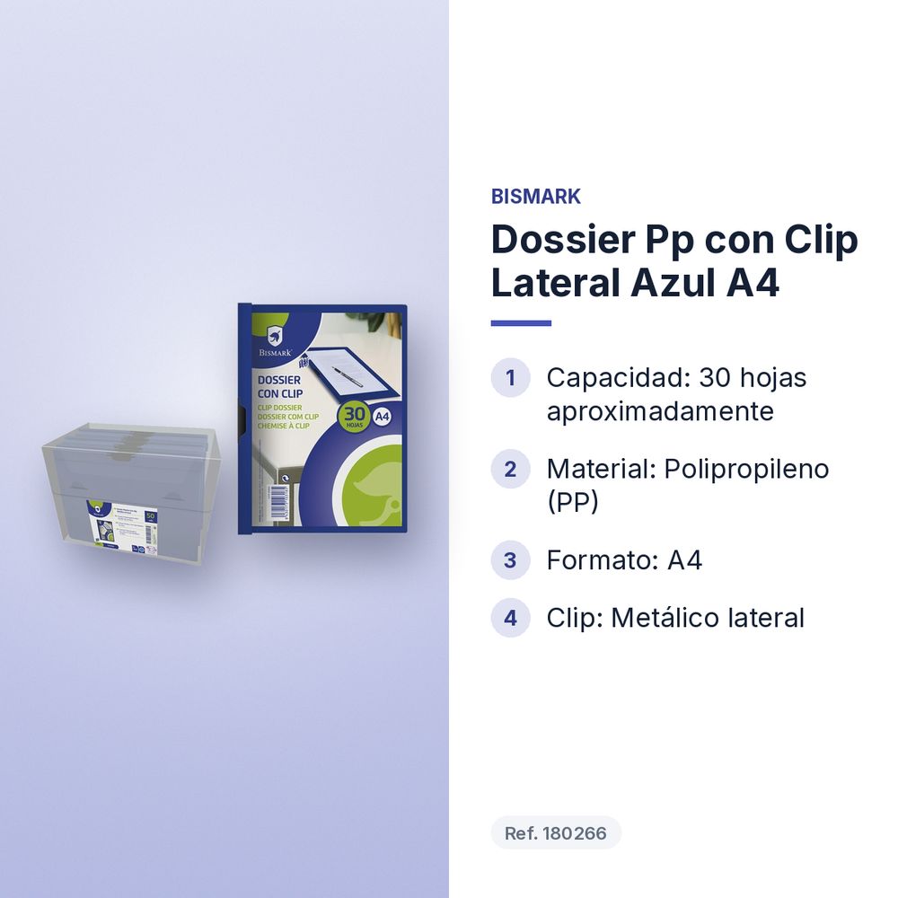 DOSSIER PP CON CLIP LATERAL AZUL A4 - características principales