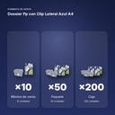 DOSSIER PP CON CLIP LATERAL AZUL A4 - formato de venta: paquete de 50, caja de 200