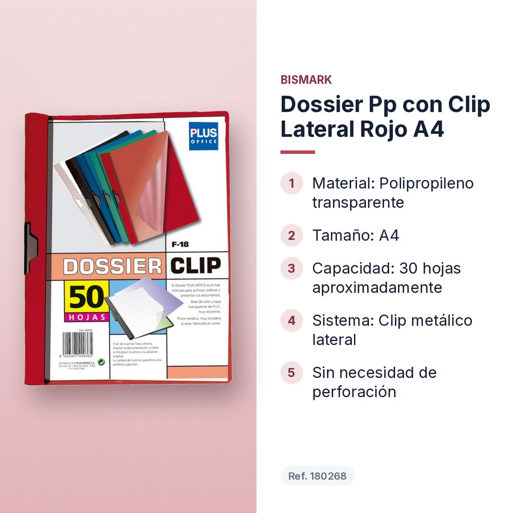 DOSSIER PP CON CLIP LATERAL ROJO A4 - características principales
