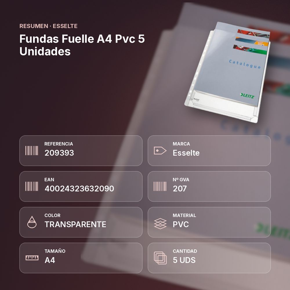 FUNDAS FUELLE A4 PVC 5 UNIDADES  - resumen de atributos