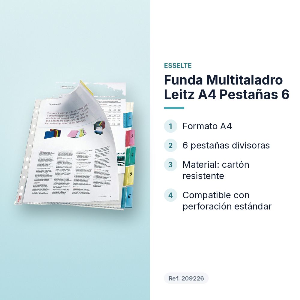 FUNDA MULTITALADRO LEITZ A4 PESTAÑAS 6 - características principales