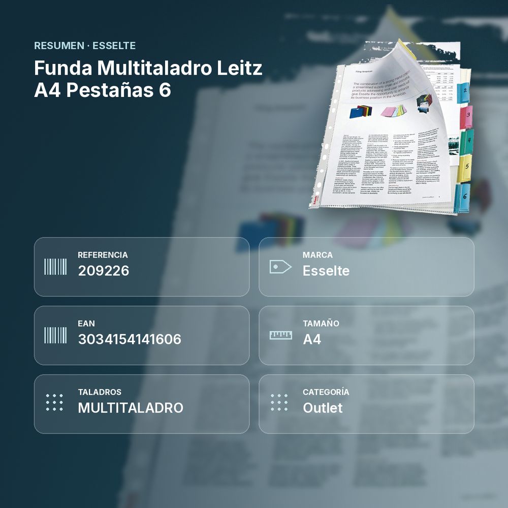 FUNDA MULTITALADRO LEITZ A4 PESTAÑAS 6 - resumen de atributos