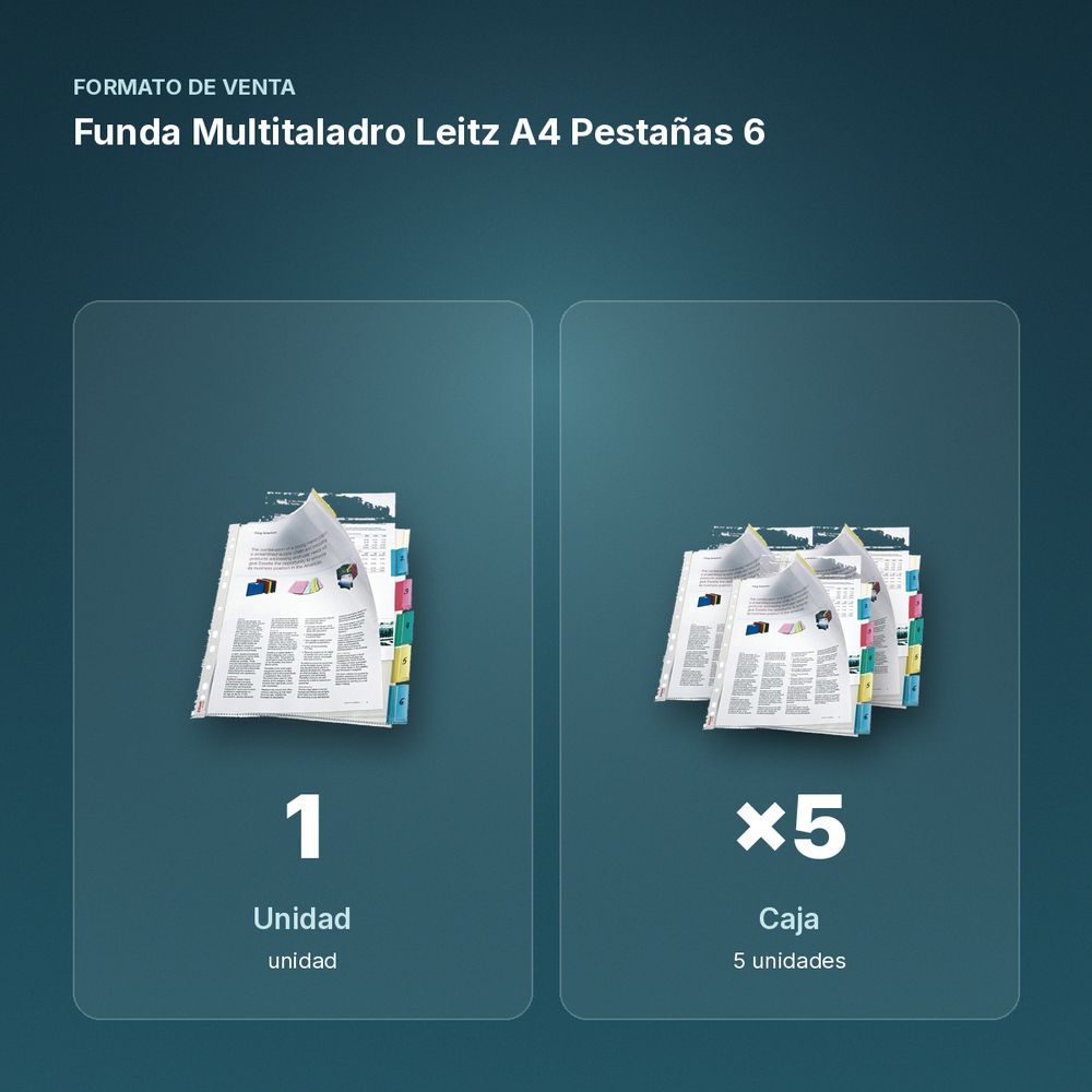 FUNDA MULTITALADRO LEITZ A4 PESTAÑAS 6 - formato de venta: caja de 5