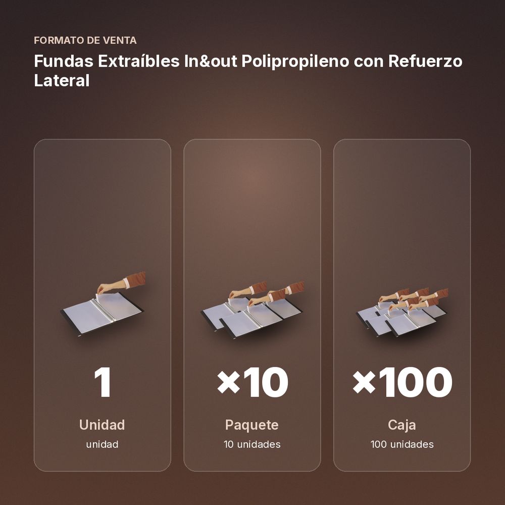 FUNDAS EXTRAÍBLES IN&OUT POLIPROPILENO CON REFUERZO LATERAL - formato de venta: paquete de 10, caja de 100