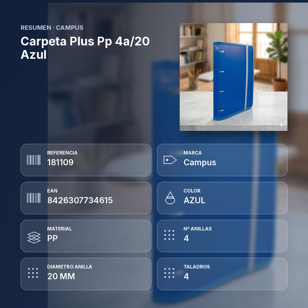 CARPETA PLUS PP 4A/20 AZUL - resumen de atributos
